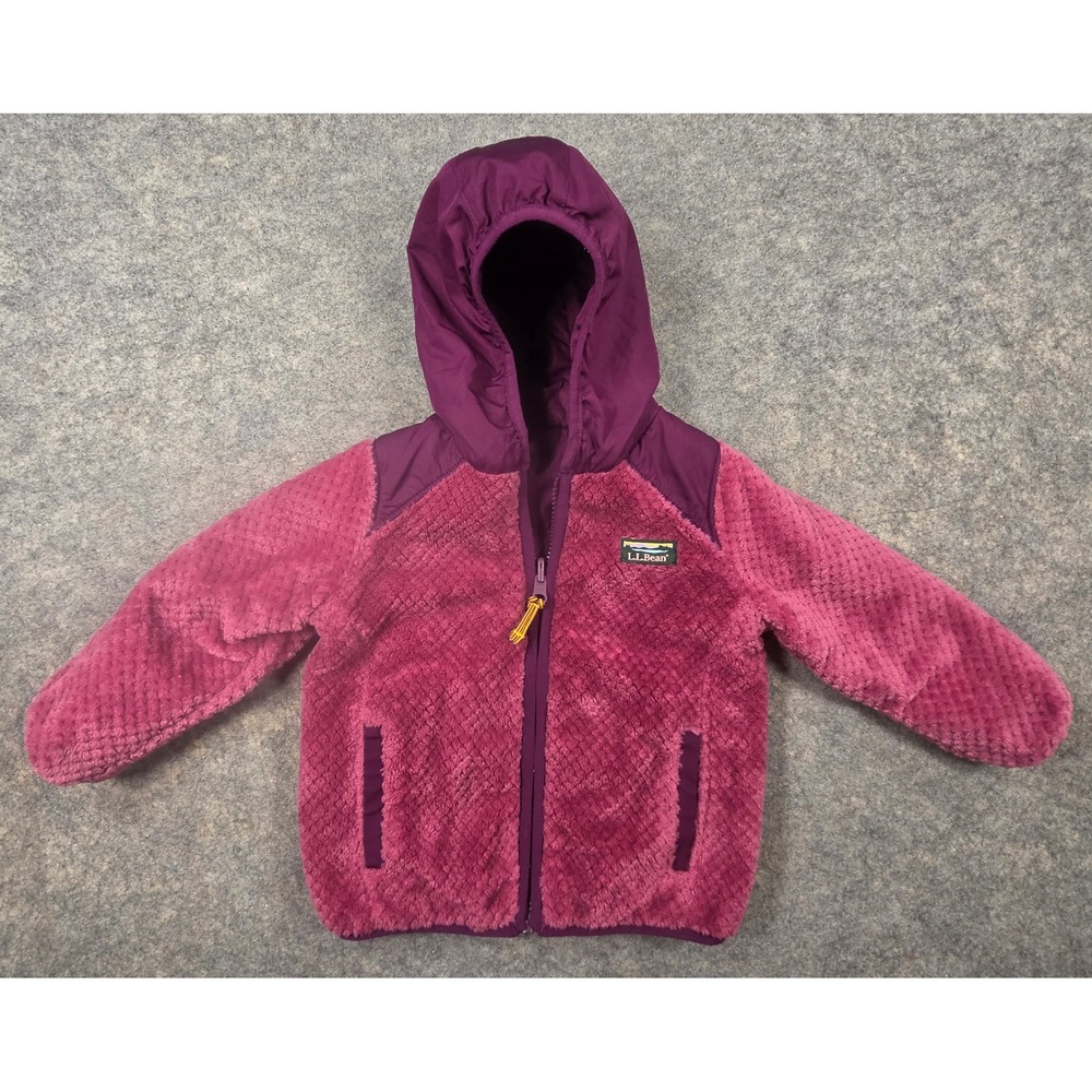 LL Bean Toddler Reversible Fleece Quilted Hooded Jacket Purple Pink